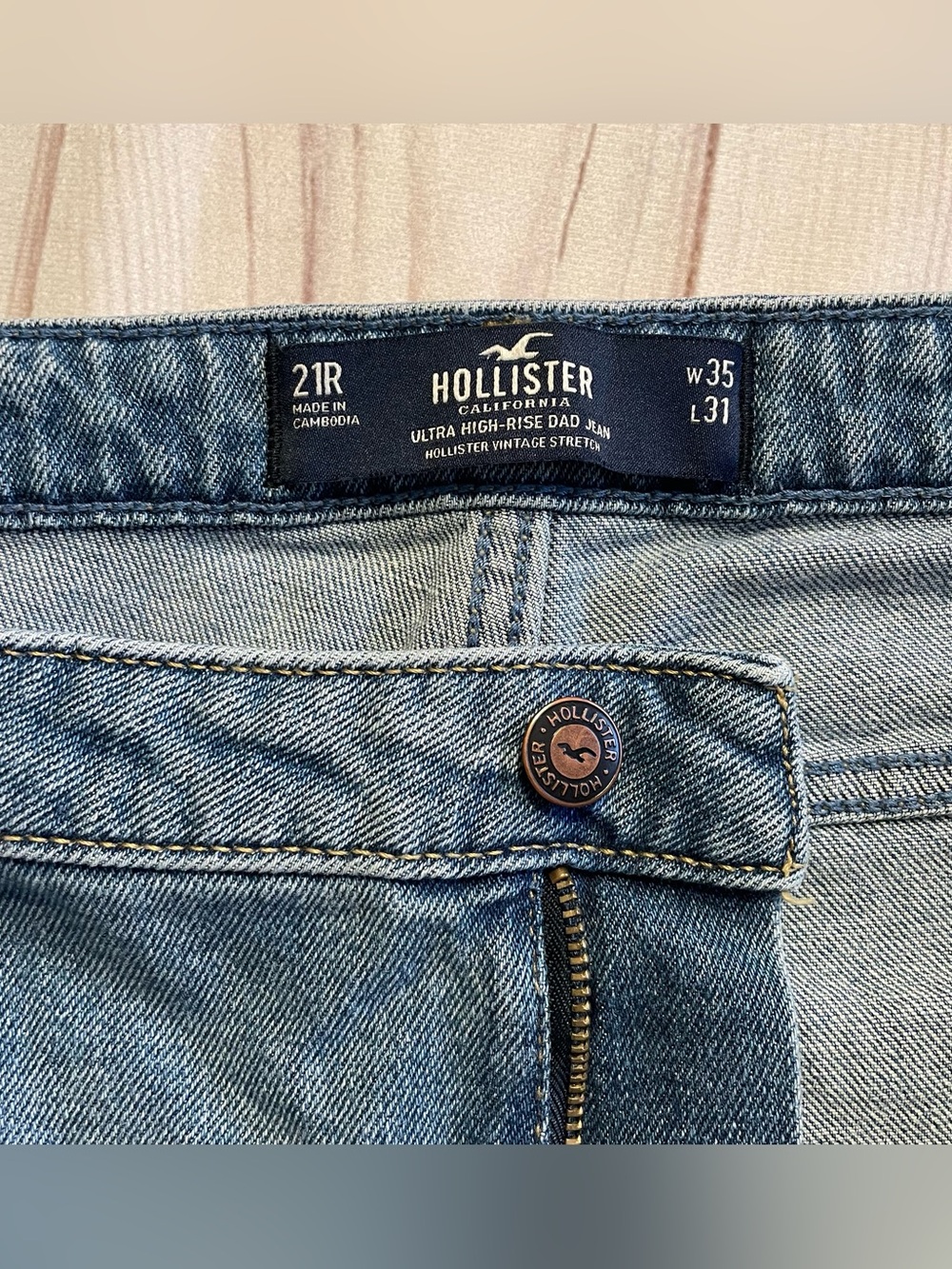 Hollister Ultra High Rise Dad Jeans Women’s Plus Size Curvy 21R 35W Blue Stretch - Picture 7 of 11